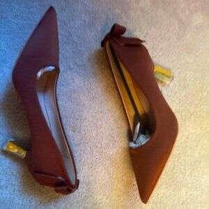 New Brown Fabric Shoe with Unique Heel